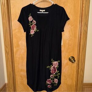 Bobbie Brooks Floral Appliqué Black Dress Size Medium
